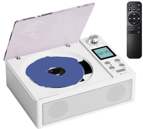 Lecteur DVD, Lecteur CD Portable rétro avec stéréo Bluetooth - Haut-Parleur intégré Radio FM Carte USB/TF(Blanc)