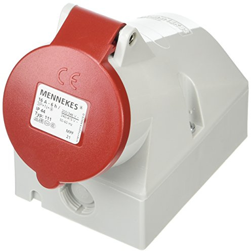 MENNEKES 111 Internal Fixing Wall Mounted Socket, IP 44 Protection, 1 Top and Bottom Entry, 5 Pole, 16 A Current, 400V, Red
