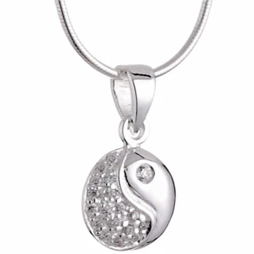 Vinani Anhänger Ying Yang mit Zirkonia weiß mit Schlangenkette 45 cm Sterling Silber 925 Kette Italien Yin Yang AYY-S45