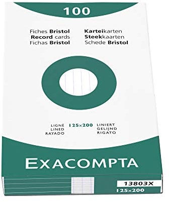 Exacompta 13803X Karteikarten (205q/qm Karton, holzfrei, 125 x 200 mm, liniert, ungelocht) 100er Pack weiß
