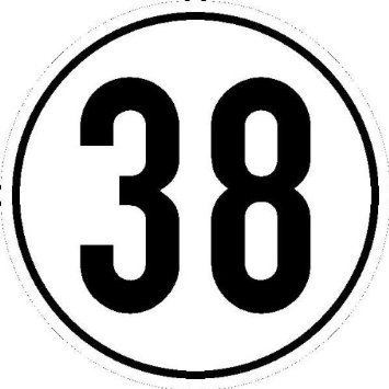 Indigos UG Aufkleber Geschwindigkeitsschild Kfz zur Angabe km - h Folie 20cm Geschwindigkeit 38 - selbstklebender Sicherheits Aufkleber für Tür oder Wand - Warnschild für Gebäude, Hotel
