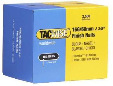 Tacwise 0300 Clavos de Acabado Galvanizados Tipo 16G / 60 mm, Paquete de 2500