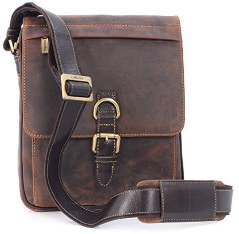 VISCONTI - Men's Leather Shoulder Bag - Small Crossbody Satchel - Messenger Bag For Tablet and A5 Notebooks - 16011 Link - Oil Tan