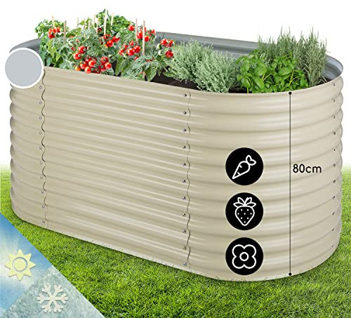 blumfeldt Hochbeet aus Metall, Wetterfestes Stahlblech-Hochbeet für Balkon & Garten, Rostfreies Hochbeet Oval, Freistehende Hochbeete 160x80x80 cm, 804L Pflanzkübel Groß für Blumen, Obst, Gemüse