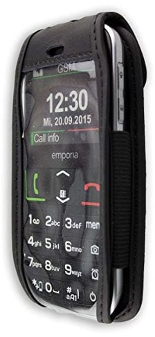 caseroxx Ledertasche mit Gürtelclip für Emporia Euphoria V50 / Active V50 4G in schwarz – Handy-Tasche mit Sichtfenster & Gürtelclip aus Echtleder, ideal für Beruf, Freizeit