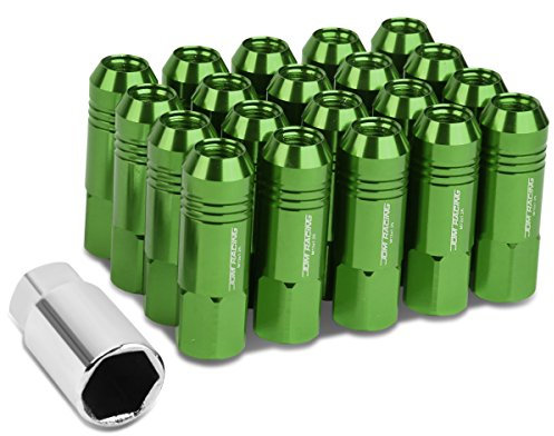 DNA MOTORING LN-ZTL-9022-125-GN Radmuttern aus Aluminiumlegierung, offenes Ende, 20 mm Außendurchmesser, 60 mm hoch, Grün, 20 Stück