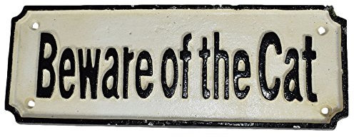 AB Tools Beware of the Cat Cast Iron Sign Plaque Wall Fence Gate Post Garden House Farm