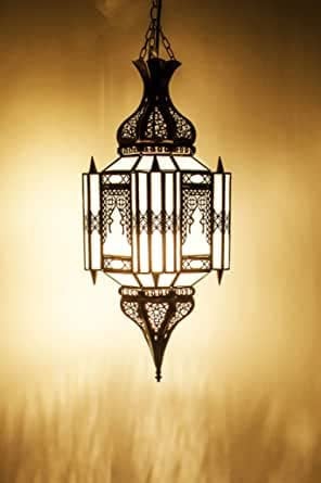 Orientalische Lampe Pendelleuchte Weiß Aariz 60cm E27 Lampenfassung | Marokkanische Design Hängeleuchte Leuchte aus Marokko | Orient Lampen für Wohnzimmer Küche oder Hängend über den Esstisch