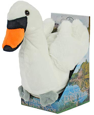 Kögler 75920 - Labertier Schwan Elizabeth, ca. 19 cm groß, nachsprechendes Plüschtier mit Wiedergabefunktion, plappert alles witzig nach und bewegt sich, batteriebetrieben, Weiß