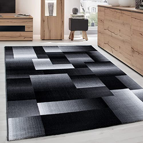 Carpettex Teppich Wohnzimmer Kurzflor 200 x 290 cm Modern Abstrakt Kariert Design Schwarz - Teppich Schlafzimmer Extra Weich Flauschig Waschbar Küchenteppich - Esszimmer Kinderzimmer Wohnzimmerteppich