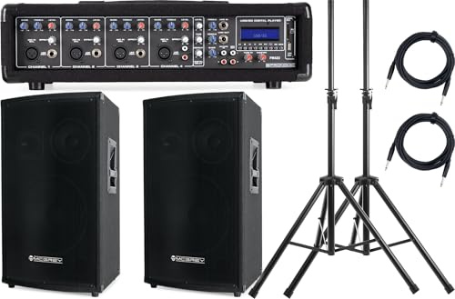 Pronomic PM42-Party StagePower Set, Mixer Amplificato, Ingresso jack 6 | Ingresso XLR bilanciato per microfoni dinamici, 35mm sbilanciato, Regolatori di effetto e livello per canale, Volume master