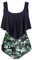 Aidotop Maillots de Bain Femmes 2 Pieces à Volants Vintage Taille Haute Plage Floral Slim Bikini Set(11black Leaf,L)