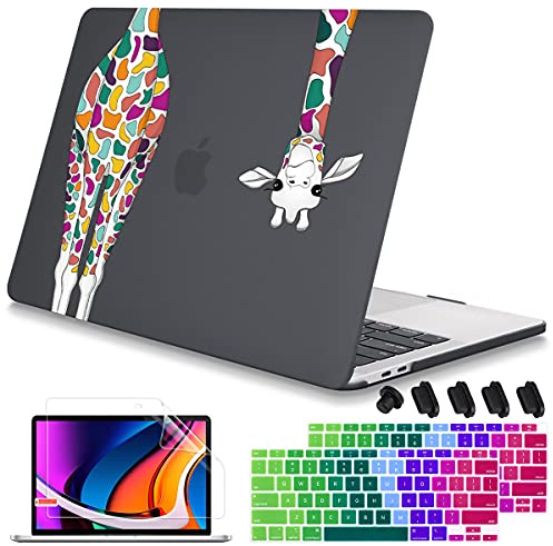 Mektron 2020 2019 2018 for MacBook Air 13 inch Case M1 A2337 A2179 A1932 w/Retina Display & Touch ID, Matte Black Colorful Giraffe Soft Touch Plastic Laptop Cover Keyboard Skin Screen Protector
