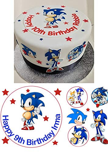 Sonic (Hedgehog) Personalised Edible Icing Cake Topper Birthday Set - Round, Costco, Rectangle, Cupcake Toppers - Happy Birthday