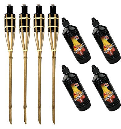 Moritz 4X Bambusfackeln Fackel 60 cm Standard Natur + 4X 1000ml Lampenöl Gartenfackel Ölfackeln Garten Deko Öllampe Wegleuchte
