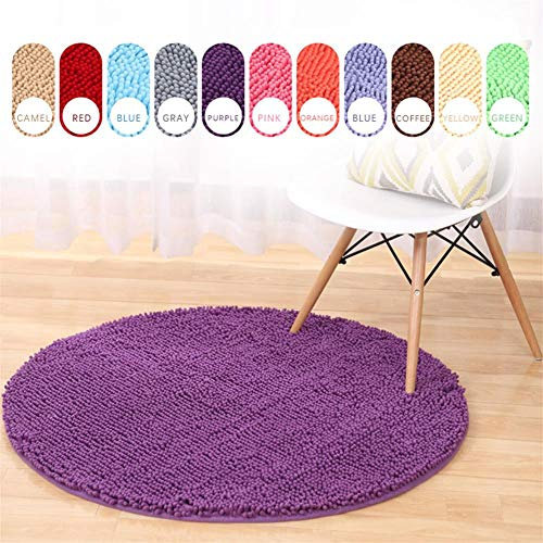 Geling Chenille runder Teppich, Non-Slip Shaggy Chenille Badmatte Weiche Mikrofasern Badteppich mit Wasser Absorbent, maschinenwaschbar,Lila,80cm