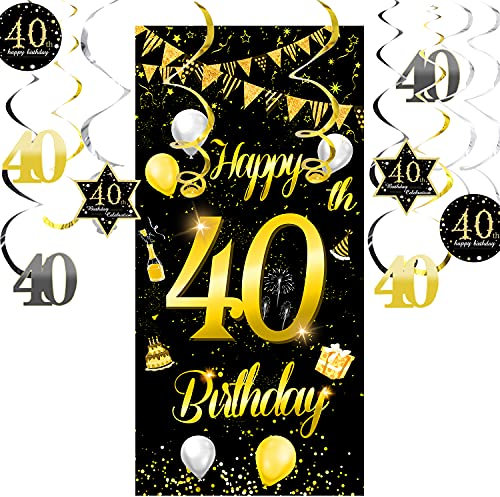40.Geburtstag Banner für Männer Frau 40 Geburtstag Deko Geburtstagsdeko Gold Banner Geschenk XXL mit 40th Birthday Spiralhänger