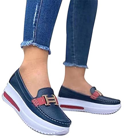 VALINK Zapatos casuales para mujer, cómodos mocasines de plataforma para mujer, zapatos planos casuales de poliuretano para caminar, estilo vintage