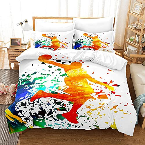 SANGOGO Bettbezug Set 3-teilig 240x220140×200 240×220 Bettwäsche Set 3D Basketball Spieler Druck Set Weiche Mikrofaser-Bettbezug mit Reißverschluss und 2-Kissenbezug für Kinder (240×220CM)