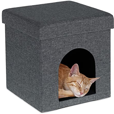 Relaxdays Katzenhöhle, Rückzugsort für Katzen und kleine Hunde, Indoor Tierversteck, H x B x T: 38,5 x 37 x 37 cm, grau