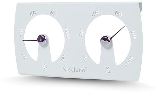 SULENO - Sauna Klimamesser KJELL, Saunazubehör, Thermometer 20-120 °C, Hygrometer 0-100%, Sauna Zeitmesser, Zeitmessgerät (Weiß)