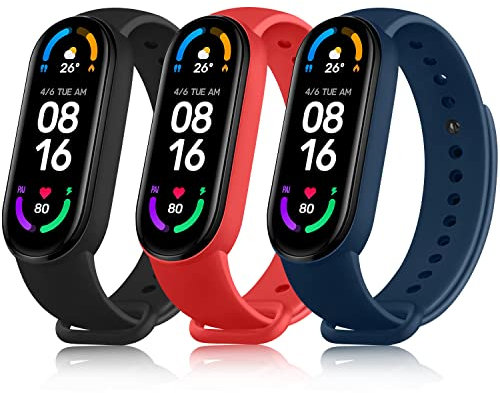 Yisica 3 Pack Armband Kompatibel mit Xiaomi Mi Band 5 / Xiaomi Mi Band 6 / Amazfit Band 5, Weiches Silikon Verstellbare Fitness Ersatzbänder für Xiaomi Mi Band 5/ Mi Band 6 Armband