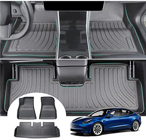 GAFAT Tesla Model 3 Fussmatten 2017-2024 2025, Neu Tesla Model 3 Highland 2024 Fußmatten TPE Allwetter Gummimatten Original 3D-Scannen Extra Hoher Rand 6-10 cm, Tesla Model 3 Zubehör 2024