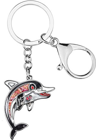 DOWAY Emaille Delfin Schlüsselanhänger Cute Delphin Schlüsselring für Autoschlüssel Handtaschen Kinder Ozean Tiere Geschenk Schmuck (Ebenholz)