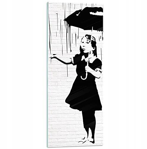 WallArena Glasbild 125x50 cm Banksy Modern Glasbilder Küche Badezimmer Wohnzimmer Schlafzimmer Bilder auf Glas einteilig Deco Glass Hochformat Wandbilder Aufhängfertig