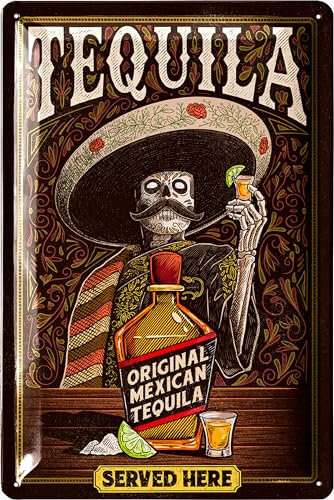 Plaque en Tôle Rétro TEQUILA SERVED HERE - Décoration de Bar, Accessoire d'Alcool Vintage pour Salle de Fête, Cadeau Cocktail, Décoration de Cuisine 20x30 cm