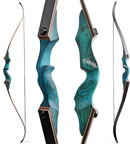 60 Zoll Bogenschießen Takedown Recurve Bogen und Pfeile Set Traditioneller Jagdbogen Erwachsener Holz Bogen Griff 20-60lbs Longbogen für Rechtshand Bogensport (30lbs, Blau)