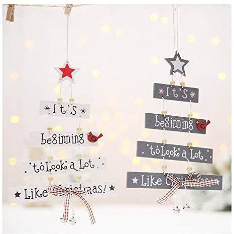 Super Idee 2 weihnachtliche Dekoleitern zum Aufhängen an der Wand Tür oder am Fenster Mit dekorativen Holzsternen Holztür Hängen Zeichen mit It's beginning to look a lot like Christmas 25 x 17 cm