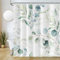 Uiiooazy Rideau Douche 180x240cm, Rideau de Douche Anti Moisissure Vert Feuilles d'eucalyptus Fleuri Blanc Rideaux de Baignoire Tissu Lavable Imperméable Rideaux Salle de Bain avec 12 Crochets