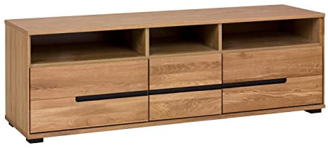 Home4You TV Lowboard - Eiche geölt teilmassiv - B 163 cm - 3 Schubladen