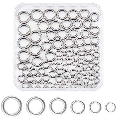 SUPERFINDINGS 60 Stück 6 Größen Rostfreier Drehbarer Fester Ring Runder Angelköderverbinder Hochfester Fester Ring Schnur Salzwasser Fester Ring Angeln Süßwasserschlaufe Für Salzwasser Süßwasser