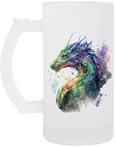 Fantasy-Drache Im Aquarell Glas Bier Becher Tasse Glass Beer Mug Cup