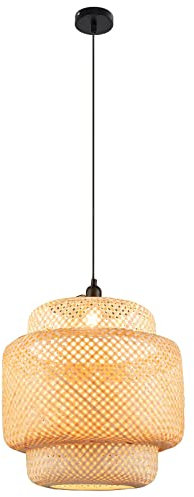 COSTWAY Lampadario da Camera da Letto, Soggiorno e Cucina, Lampada a Sospensione in Bambù con Paralume e Corda Regolabile, Plafoniera Soffitto Moderno e Vintage