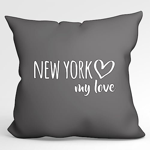 Huuraa Kissen New York My Love Deko Sofakissen mit Füllung 40x40cm Steel Grey für alle Fans von New York USA Geschenk Idee für Freunde und Familie