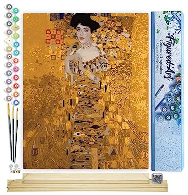 Figured'Art Peinture par Numéro Adulte Madame Bauer Klimt - Activité Manuelle Kit de Loisir Créatif DIY Numéro d'Art Complet - 40x50cm avec châssis en bois à monter