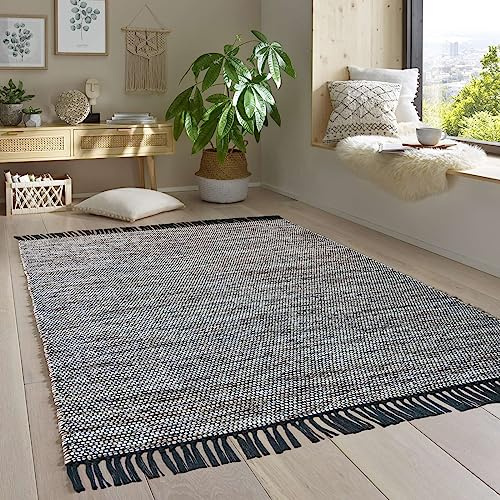 Taracarpet Handwebteppich Borkum Teppich fürs Wohnzimmer, Schlafzimmer und als Küchenteppich geeignet 100% Baumwolle braun 200x290 cm