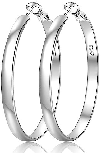 EXGOX Creolen Silber 925 für Damen 5mm Breite Groß Hypoallergene 14K Vergoldete Ohrringe Gold 30/40/50/60/70mm