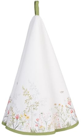 Clayre & Eef Geschirrtuch Ø 80 cm Weiß Baumwolle Rund Blumen Küchentuch