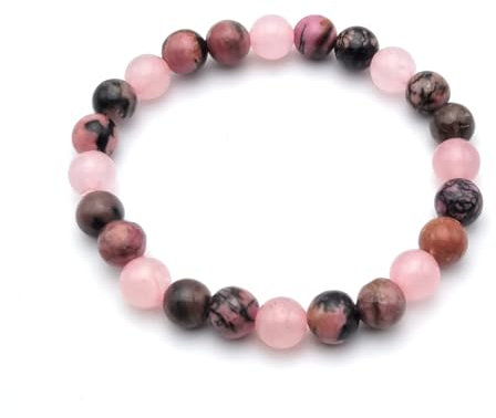 Bracelet Contre les Crises d'Angoisse Quartz rose et Rhodonite en Pierres Naturelles Taille 13 à 22 cm selon poignet | Enfant - Adulte | Perles rondes 6 mm | Création Artisanale Française (13-14 cm)