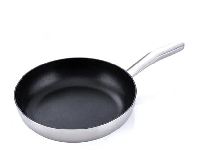 MasterPro Alessi Bones - Sartén de Acero Inoxidable de 28 cm - Interior Revestimiento Quantanium Whitford - Exterior Acabado Mate - Mango Largo Hueco Fundido Soldado - Apta para Inducción