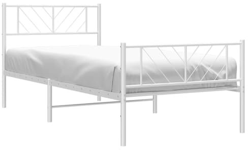 vidaXL Bettgestell, Bettrahmen mit Kopfteil Fußteil, Metallbett Bett mit Lattenrost, Einzelbett Gästebett Schlafzimmer, Metall Weiß 100x190cm