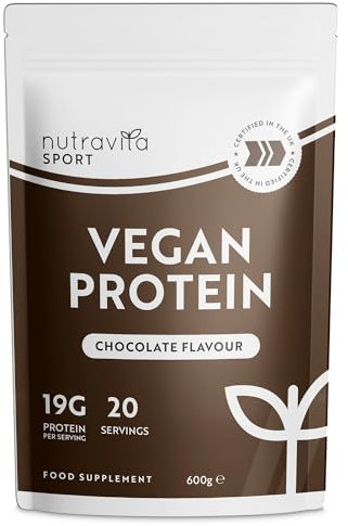 Vegan Protein Powder (20 Servings | 19g Protein) - Chocolate Flavour Protein Shakes - High Protein Muscle Building Powder with Essential Amino Acids - Vegan Protein Powders 600g - UK Made - Nutravita