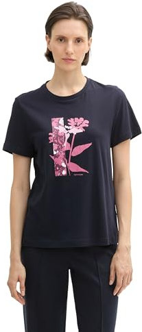 TOM TAILOR Damen T-Shirt aus Bio-Baumwolle mit Print, 11789 - Real Navy Blue 1, S