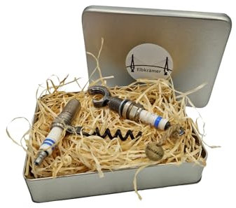 Elbkrämer Flaschenöffner & Korkenzieher Set aus Zündkerze und Stahl handgefertigt in Deutschland in Geschenkverpackung. Ein originelles Geschenk für Auto Schrauber Tuner Mechaniker KFZ Mechatroniker