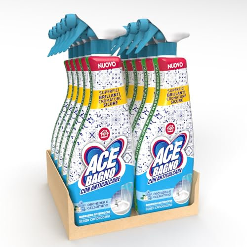 ACE Spray Sgrassatore Bagno con Anticalcare, Senza Candeggina, Profumo di Orchidea e Gelsomino, 10 flaconi da 600 ml