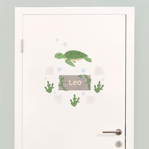 Klebekerlchen® Türaufkleber personalisiert mit Name – Wandtattoo Kinderzimmer & Babyzimmer deko – selbstklebende Wandsticker - Schildkröte